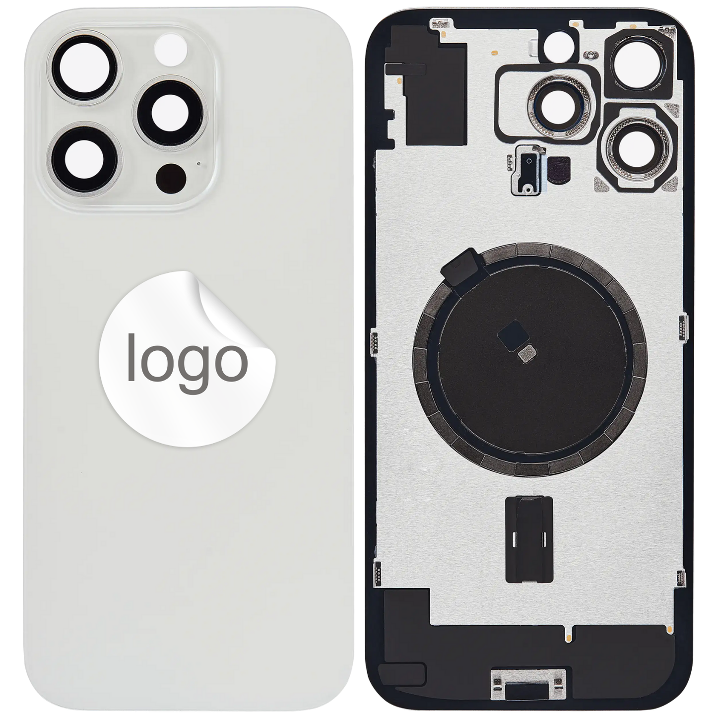 Vitre Arrière iPhone 16 Pro Max Titane Blanc Assemblée avec Logo