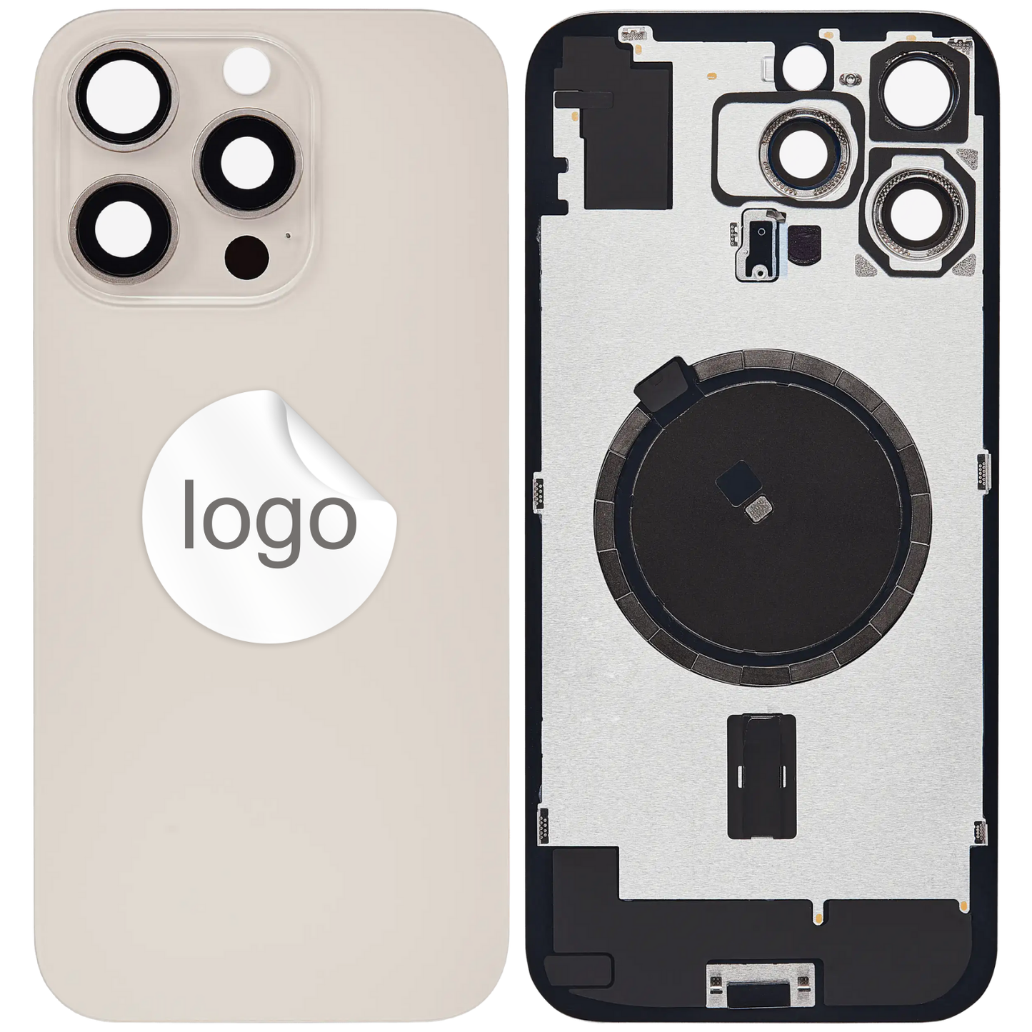 Vitre Arrière iPhone 16 Pro Max Titane Sable Assemblée avec Logo