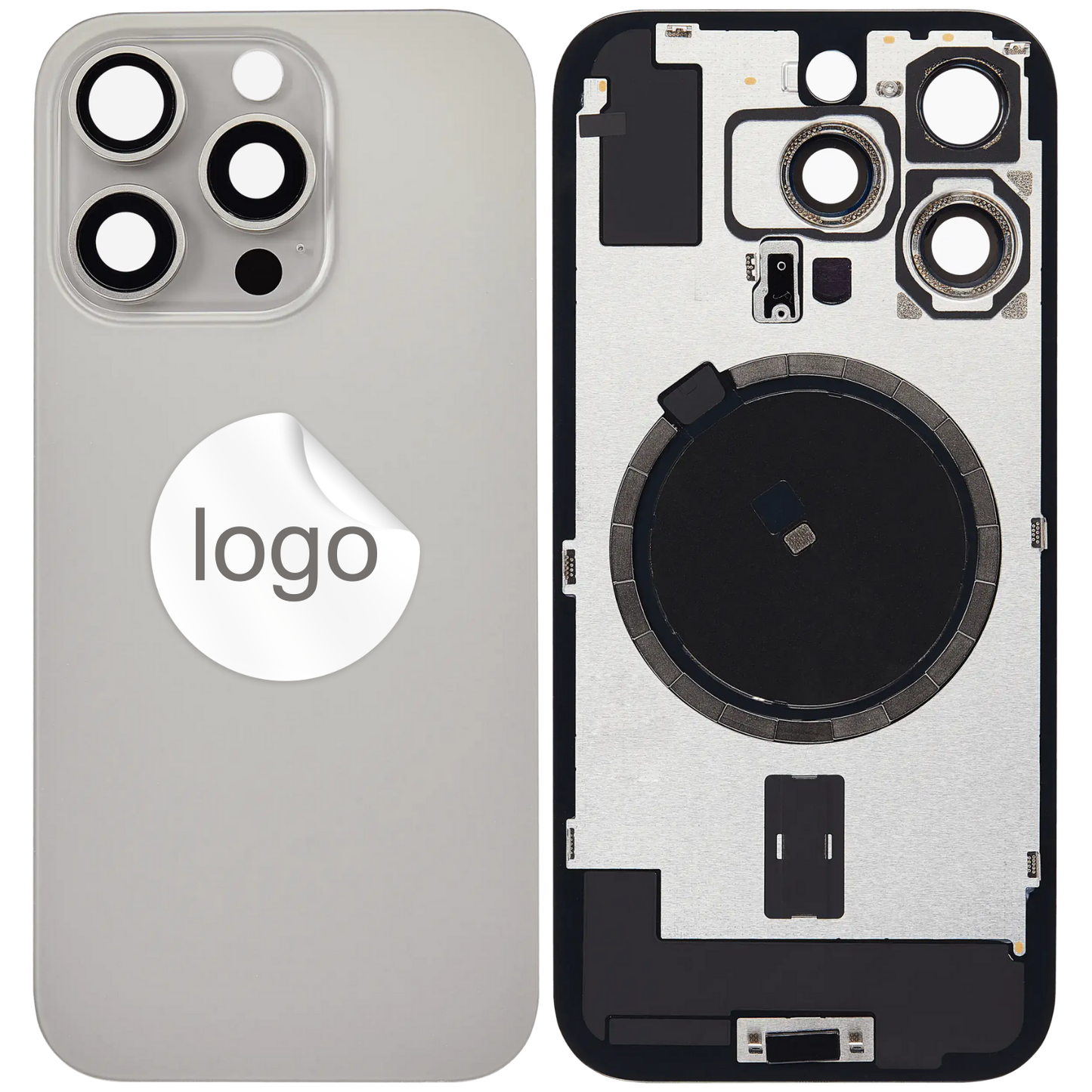 Vitre Arrière iPhone 16 Pro Titane Naturel Assemblée avec Logo