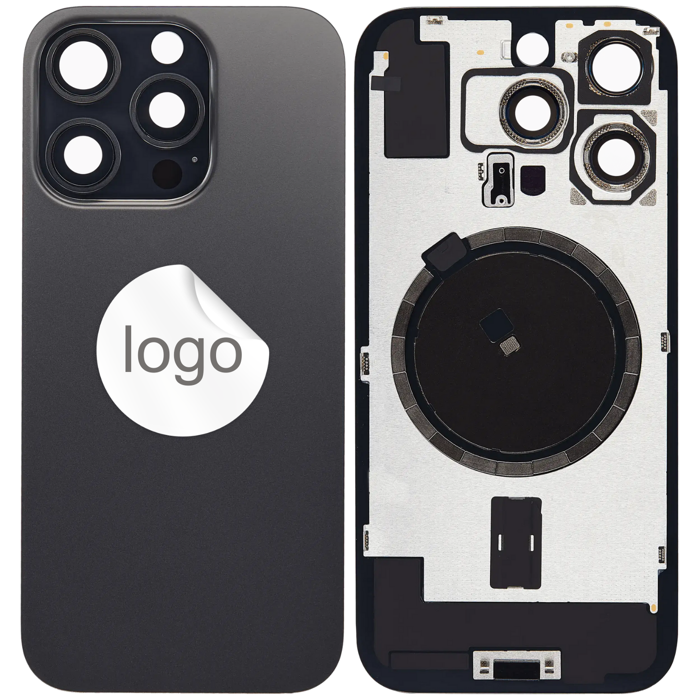 Vitre Arrière iPhone 16 Pro Titane Noir Assemblée avec Logo