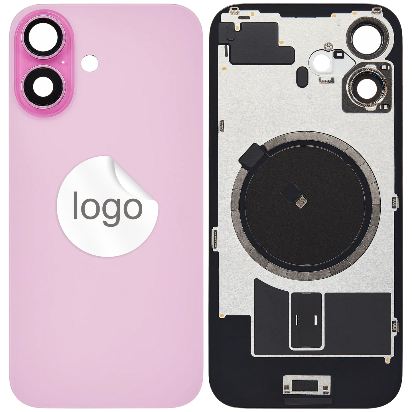 Vitre Arrière iPhone 16 Rose Assemblée avec Logo
