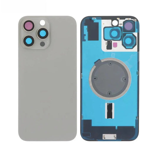 Vitre Arrière iPhone 16 Pro Max Titane Naturel Assemblée avec Logo