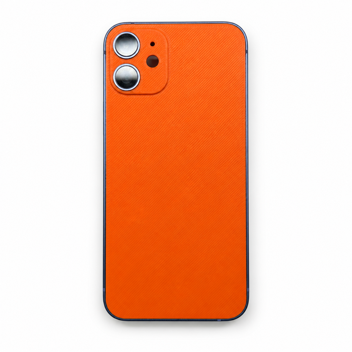 Vitre arrière orange imprimée en 3D et installée sur un iPhone 12 mini

