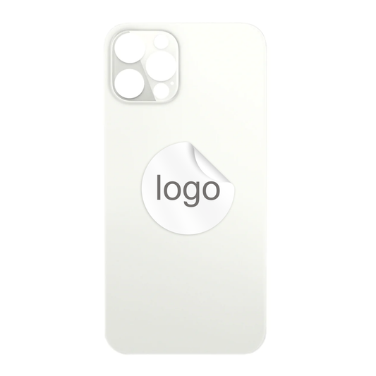 Vitre Arrière iPhone 12 Pro Max Blanc Argent (Grand Trou) avec Logo
