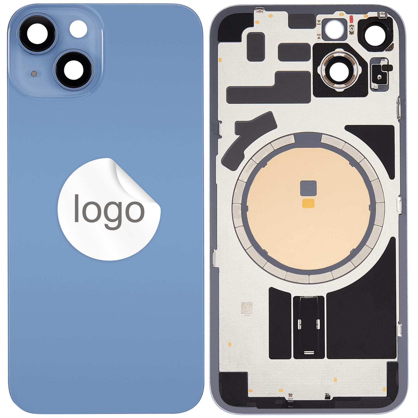 Vitre Arrière iPhone 14 Bleu Assemblée avec Logo