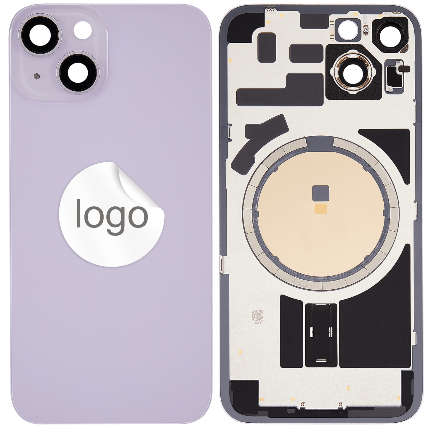 Vitre Arrière iPhone 14 Mauve Assemblée avec Logo