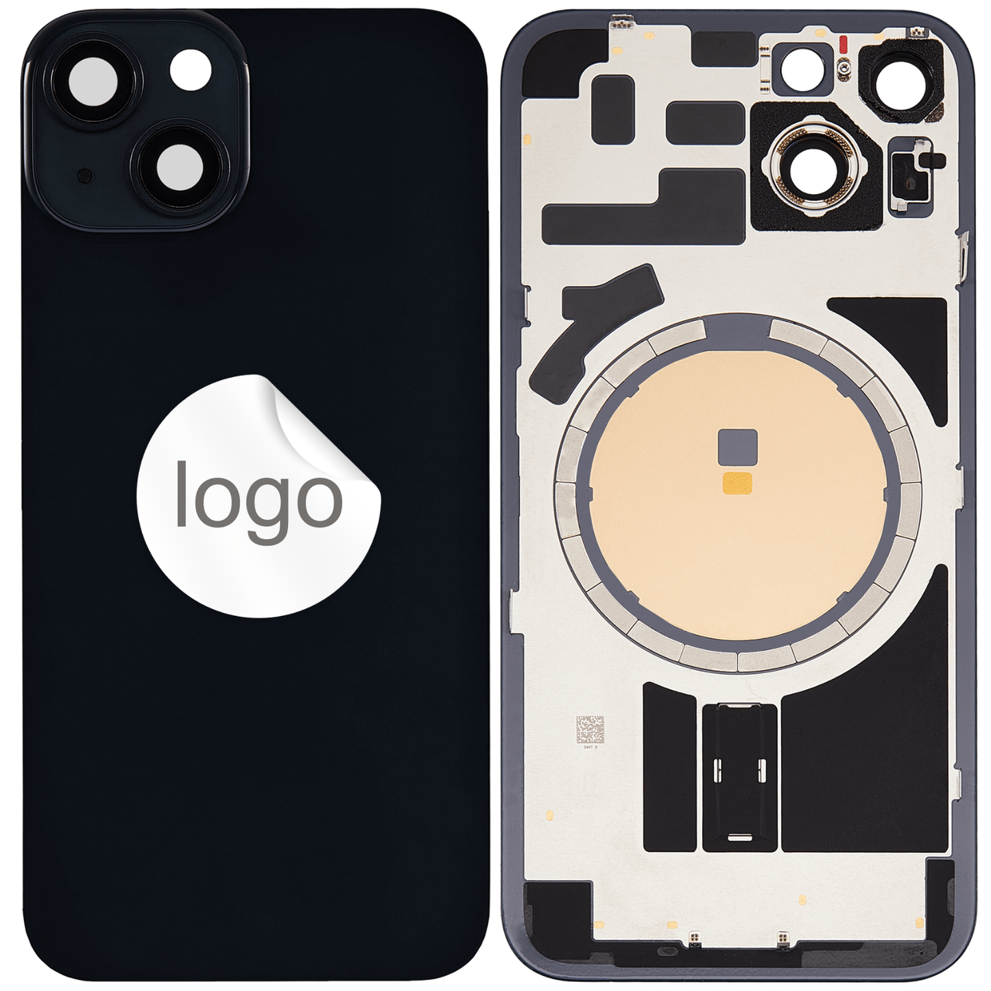 Vitre Arrière iPhone 14 Noir Minuit Assemblée avec Logo