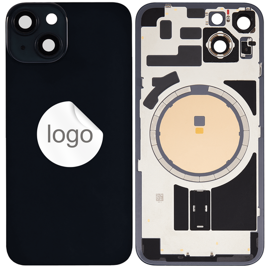 Vitre Arrière iPhone 14 Noir Minuit Assemblée avec Logo