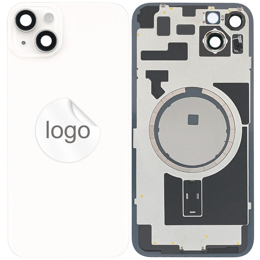 Vitre Arrière iPhone 14 Plus Blanc Lumière Stellaire Assemblée avec Logo