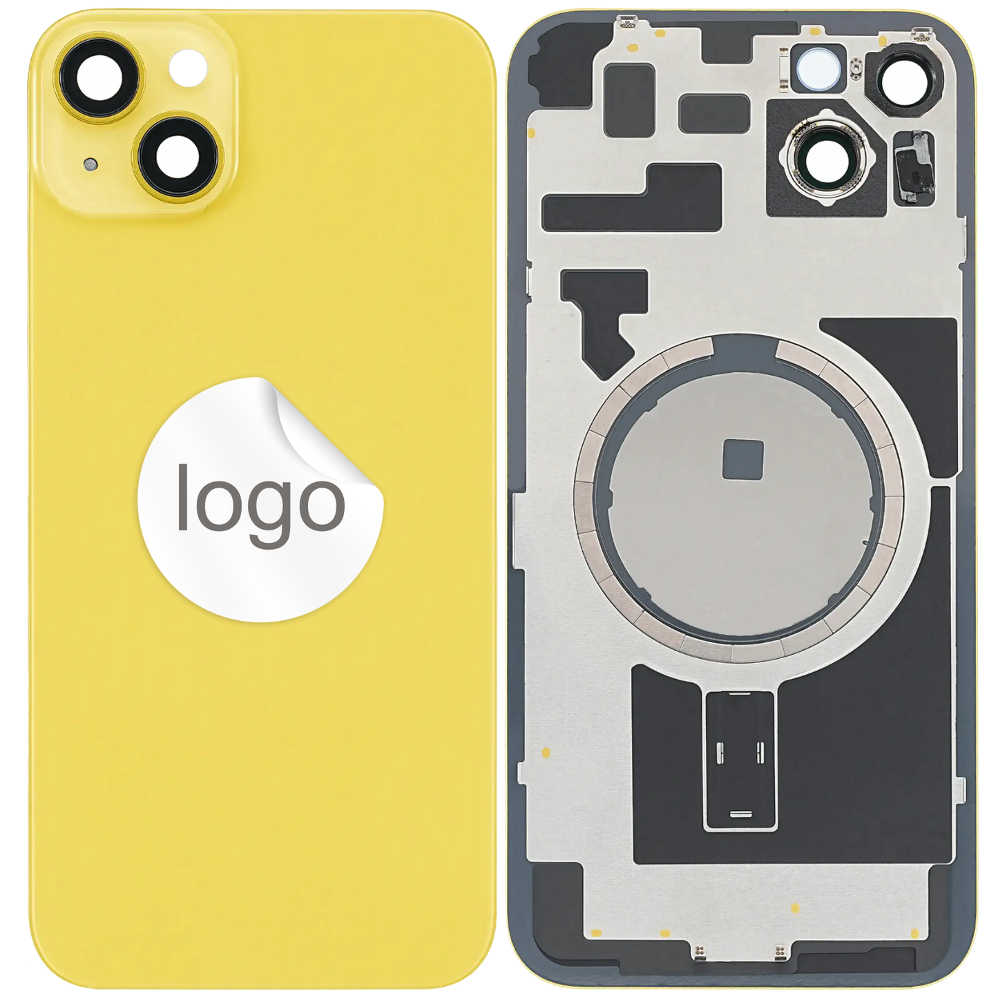 Vitre Arrière iPhone 14 Plus Jaune Assemblée avec Logo