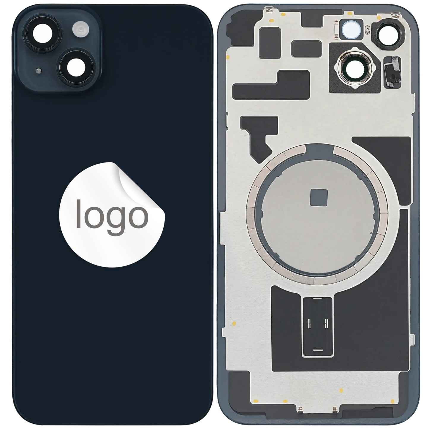 Vitre Arrière iPhone 14 Plus Noir Minuit Assemblée avec Logo