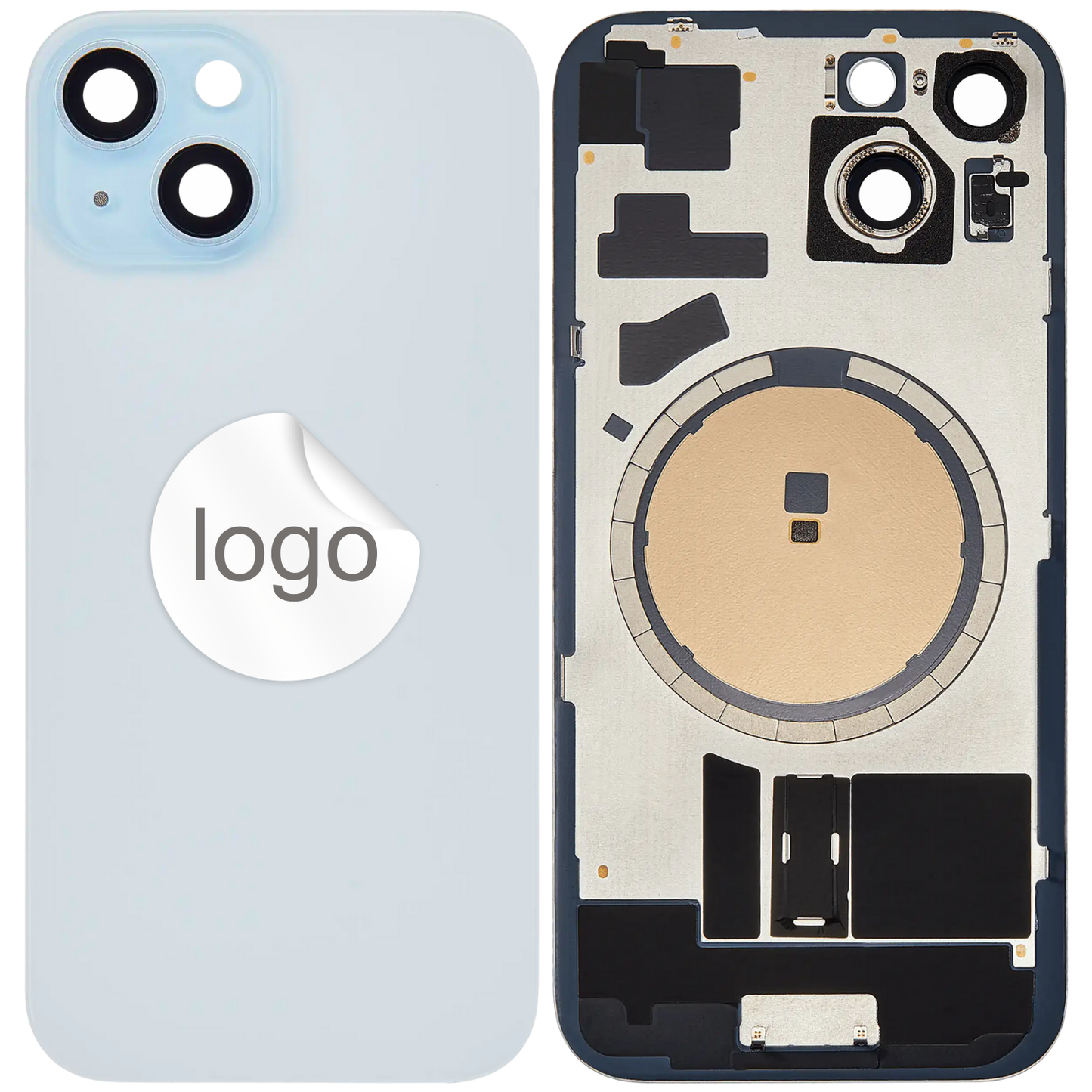 Vitre Arrière iPhone 15 Bleu Assemblée avec Logo