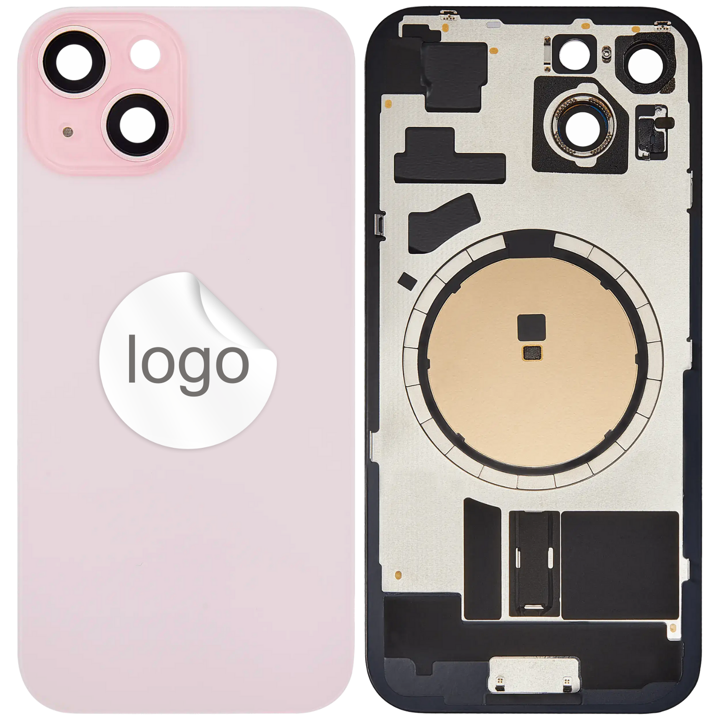 Vitre Arrière iPhone 15 Rose Assemblée avec Logo