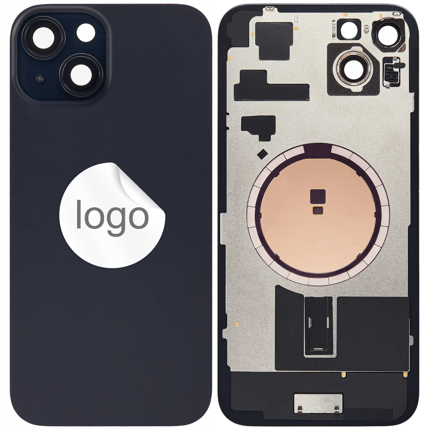 Vitre Arrière iPhone 15 Plus Noir Assemblée avec Logo