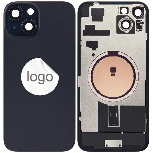 Vitre Arrière iPhone 15 Plus Noir Assemblée avec Logo