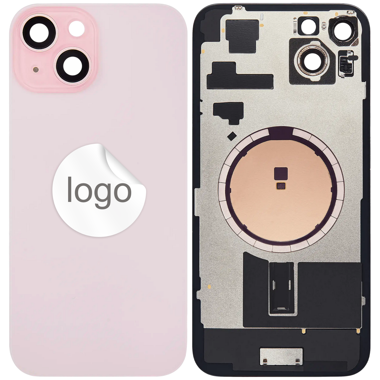 Vitre Arrière iPhone 15 Plus Rose Assemblée avec Logo