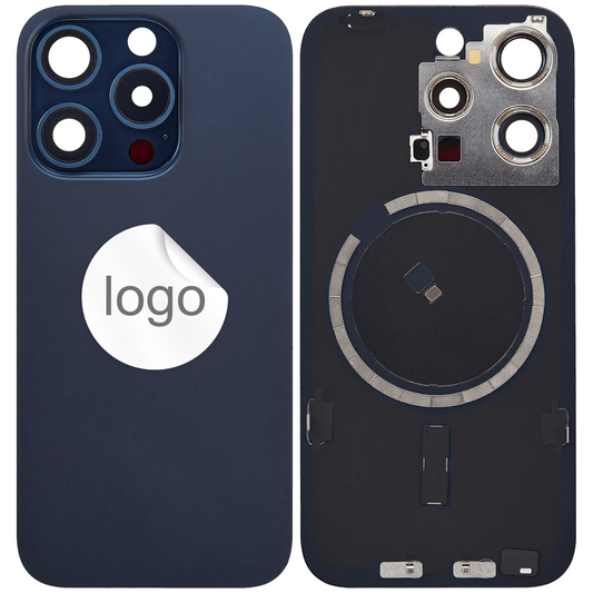 Vitre Arrière iPhone 15 Pro Titane Bleu Assemblée avec Logo