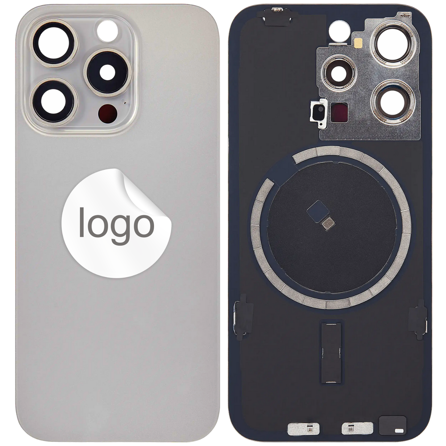 Vitre Arrière iPhone 15 Pro Titane Naturel Assemblée avec Logo