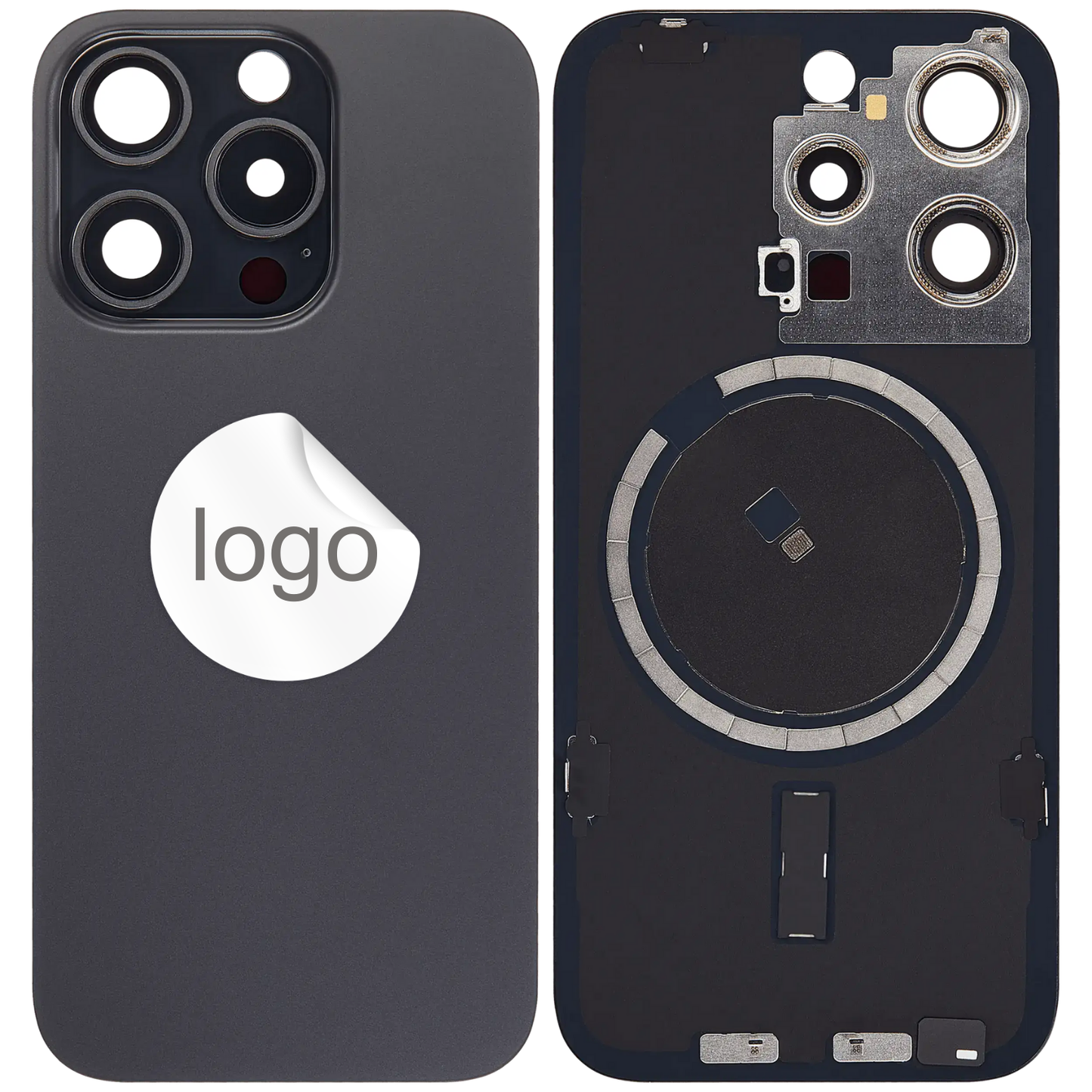 Vitre Arrière iPhone 15 Pro Titane Noir Assemblée avec Logo