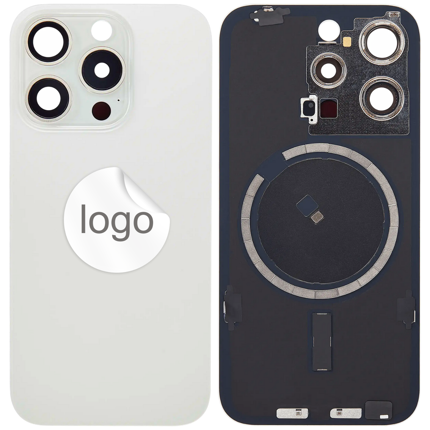 Vitre Arrière iPhone 15 Pro Max Titane Blanc Assemblée avec Logo