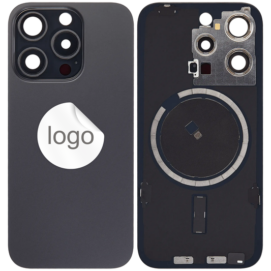 Vitre Arrière iPhone 15 Pro Max Titane Noir Assemblée avec Logo
