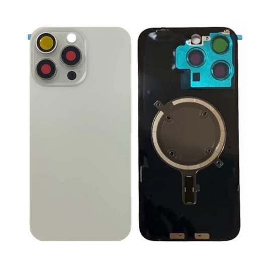 Vitre Arrière iPhone 15 Pro Max Titane Blanc Assemblée avec Logo
