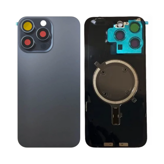 Vitre Arrière iPhone 15 Pro Max Titane Bleu Assemblée avec Logo