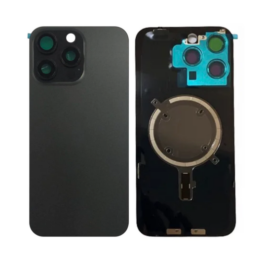 Vitre Arrière iPhone 15 Pro Max Titane Noir Assemblée avec Logo