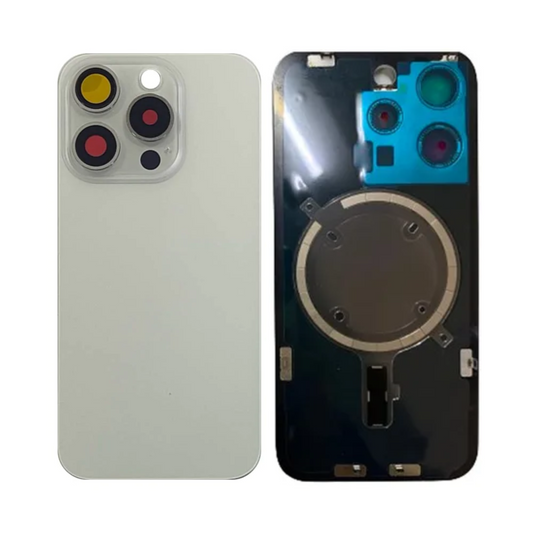 Vitre Arrière iPhone 15 Pro Titane Blanc Assemblée avec Logo