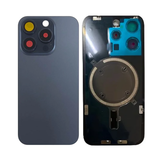 Vitre Arrière iPhone 15 Pro Titane Bleu Assemblée avec Logo