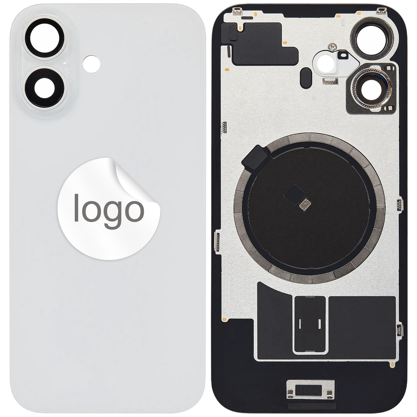 Vitre Arrière iPhone 16 Blanc Assemblée avec Logo