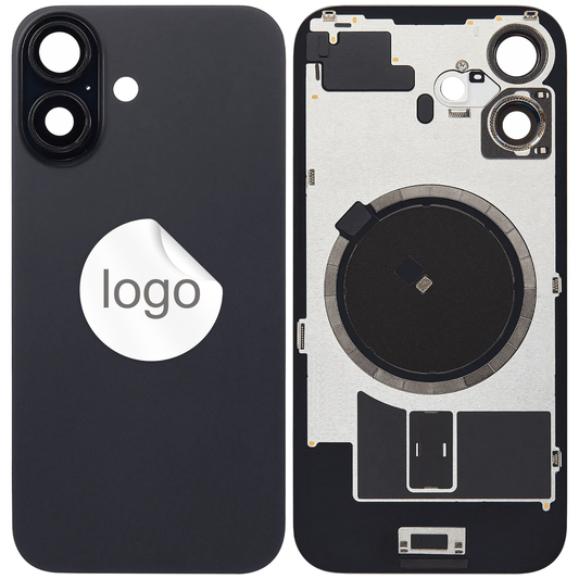 Vitre Arrière iPhone 16 Noir Assemblée avec Logo