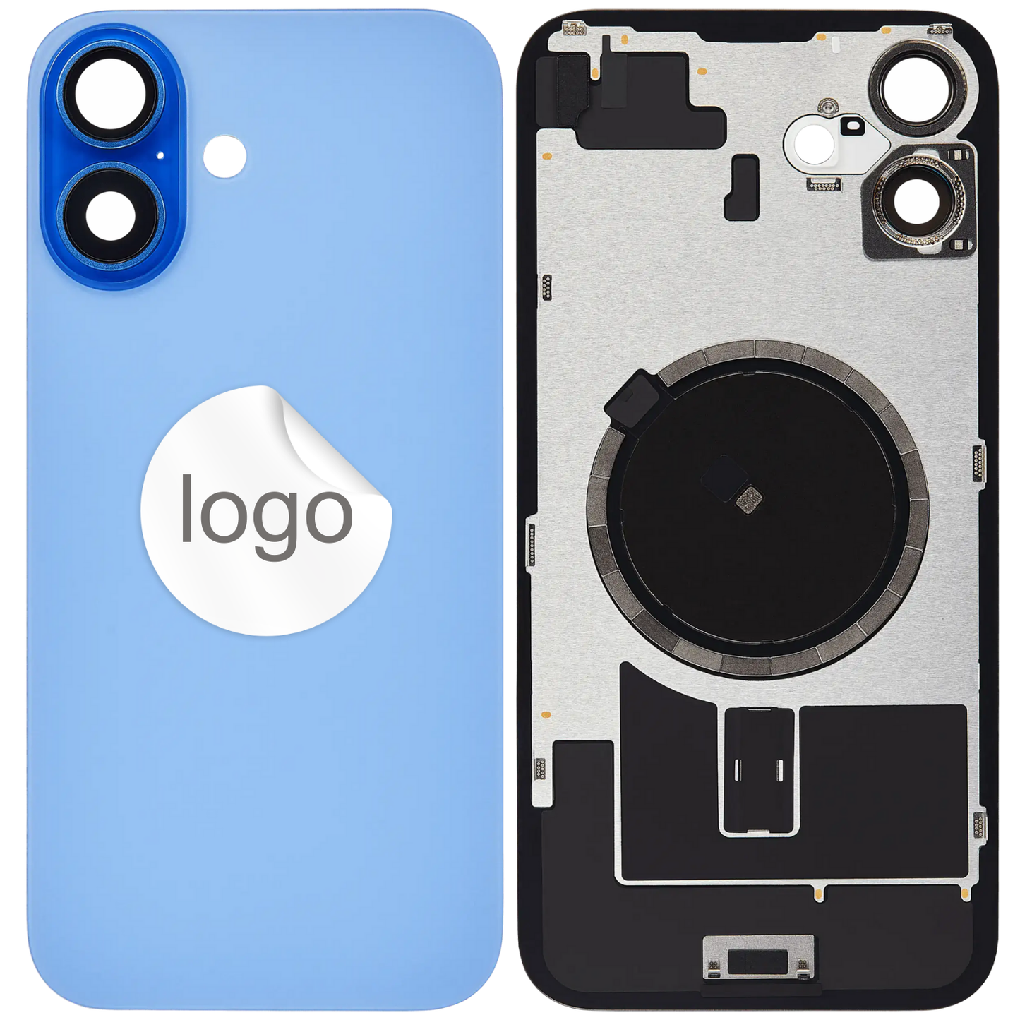Vitre Arrière iPhone 16 Plus Bleu Outremer Assemblée avec Logo