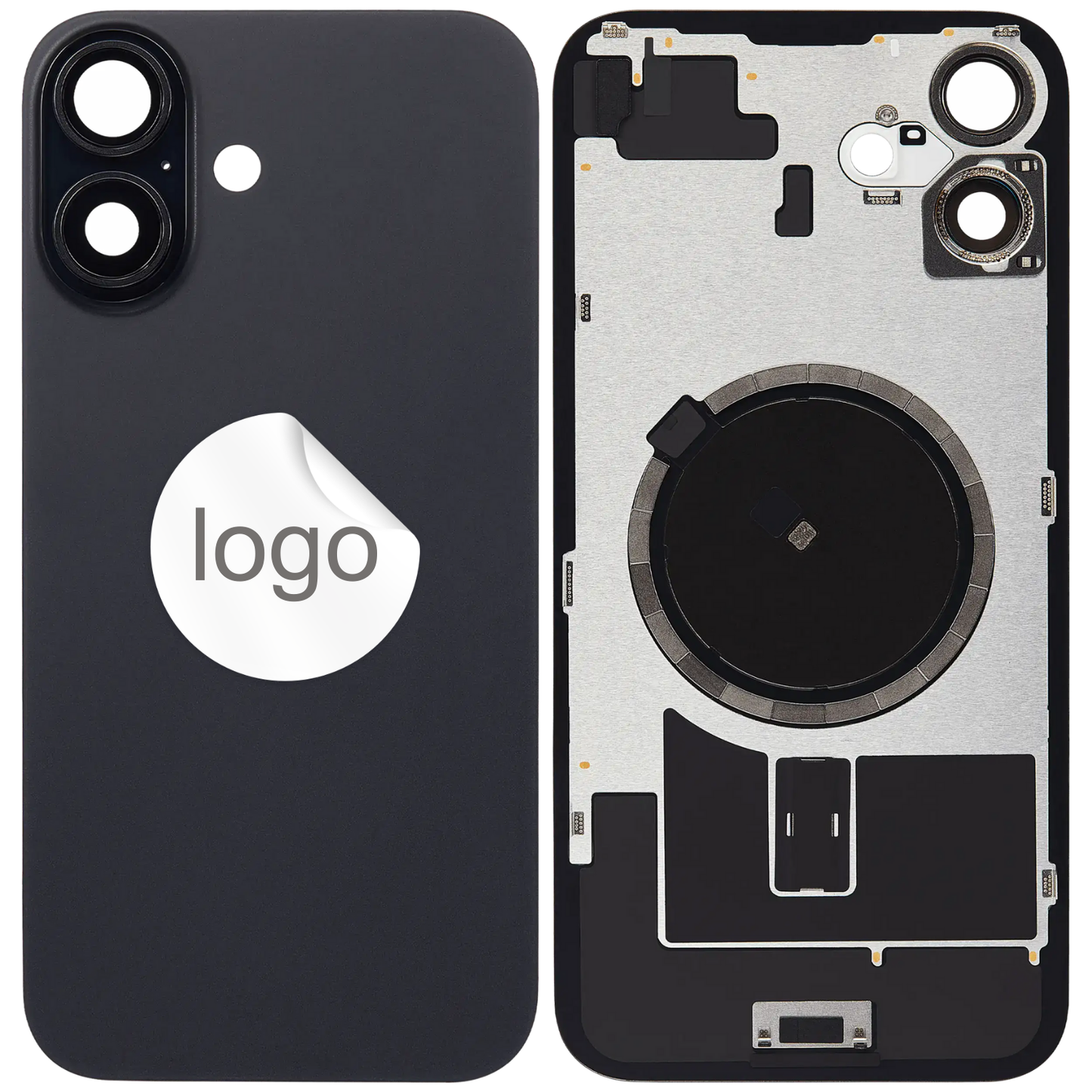 Vitre Arrière iPhone 16 Plus Noir Assemblée avec Logo