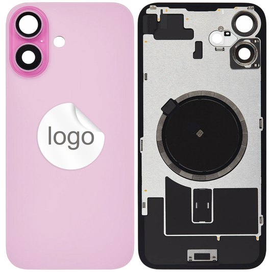 Vitre Arrière iPhone 16 Plus Rose Assemblée avec Logo