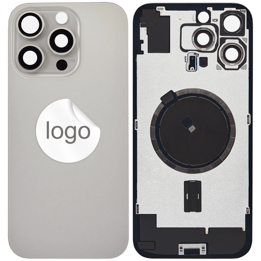 Vitre Arrière iPhone 16 Pro Max Titane Naturel Assemblée avec Logo