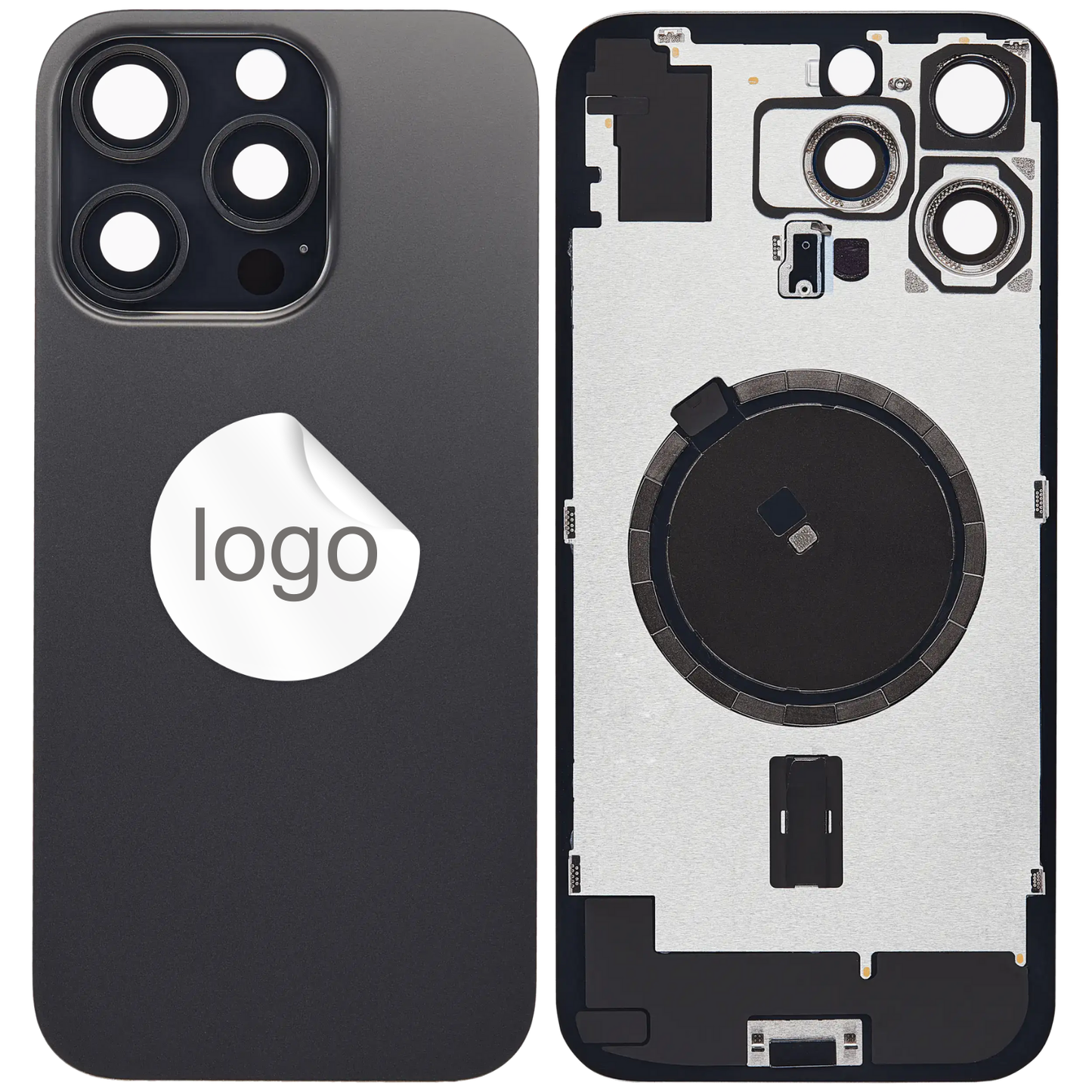 Vitre Arrière iPhone 16 Pro Max Titane Noir Assemblée avec Logo