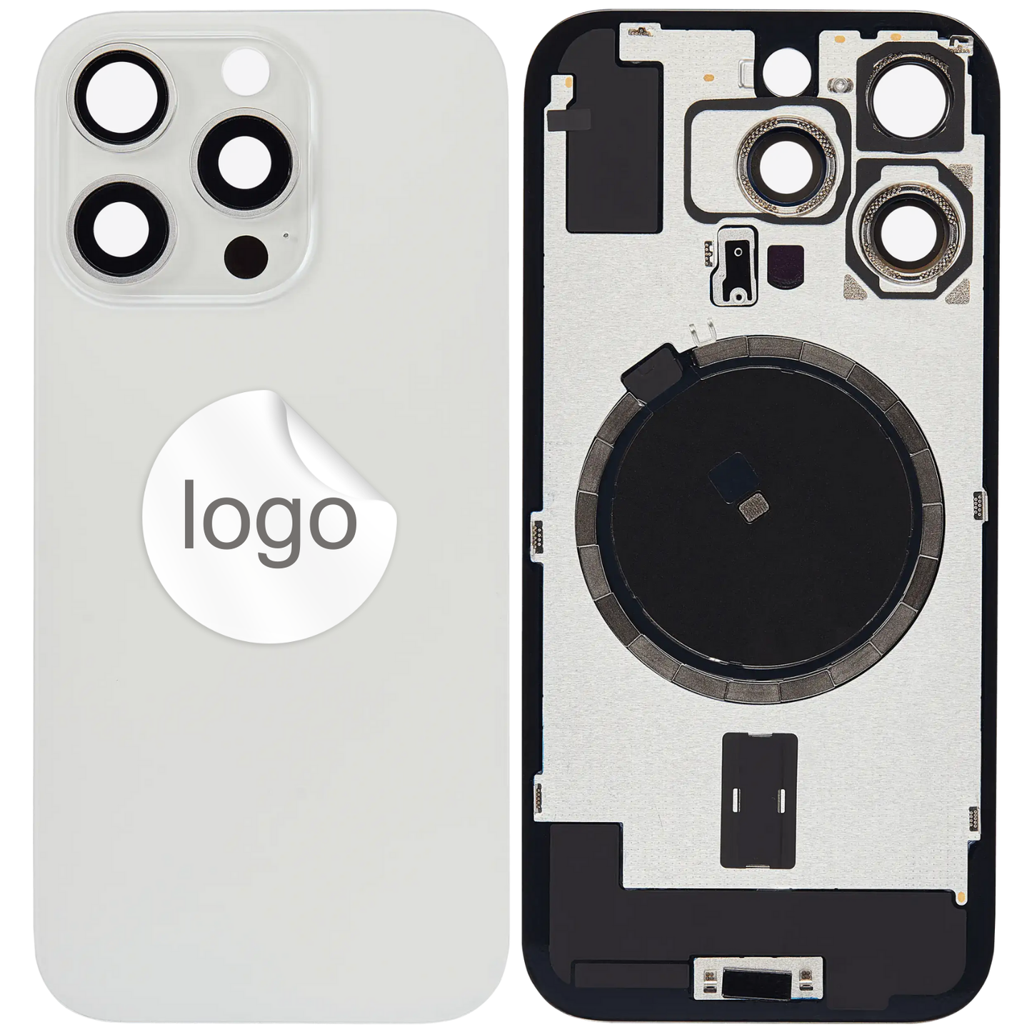 Vitre Arrière iPhone 16 Pro Titane Blanc Assemblée avec Logo