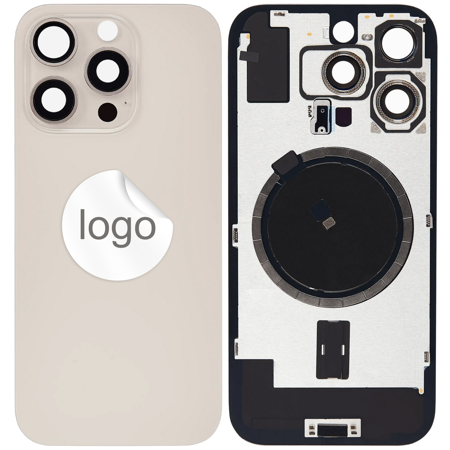 Vitre Arrière iPhone 16 Pro Titane Sable Assemblée avec Logo