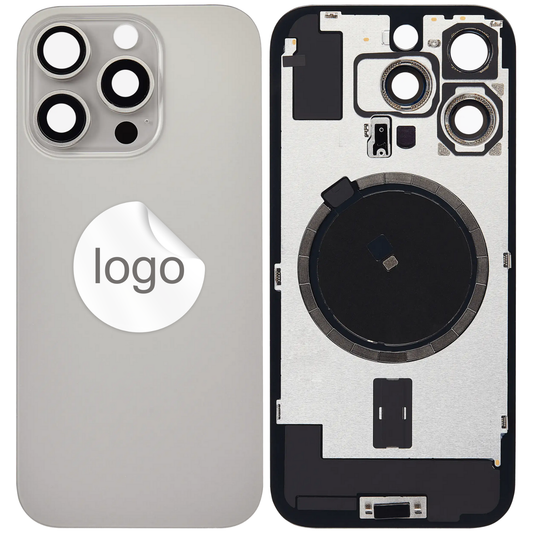 Vitre Arrière iPhone 16 Pro Titane Naturel Assemblée avec Logo