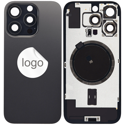Vitre Arrière iPhone 16 Pro Titane Noir Assemblée avec Logo